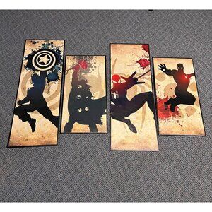 4 Marvel Silhouette Canvas Wall Art 32" Long Super Hero Set Light Weight TV Deco